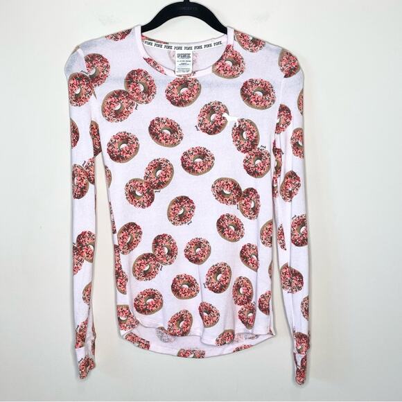Victoria’s Secret Pink Cozy Sleep long sleeve Sprinkle Donut print pajama top XS - Picture 2 of 6
